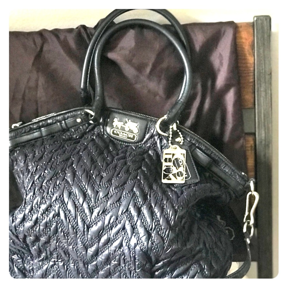 coach quilted 25 year anniversary bag black